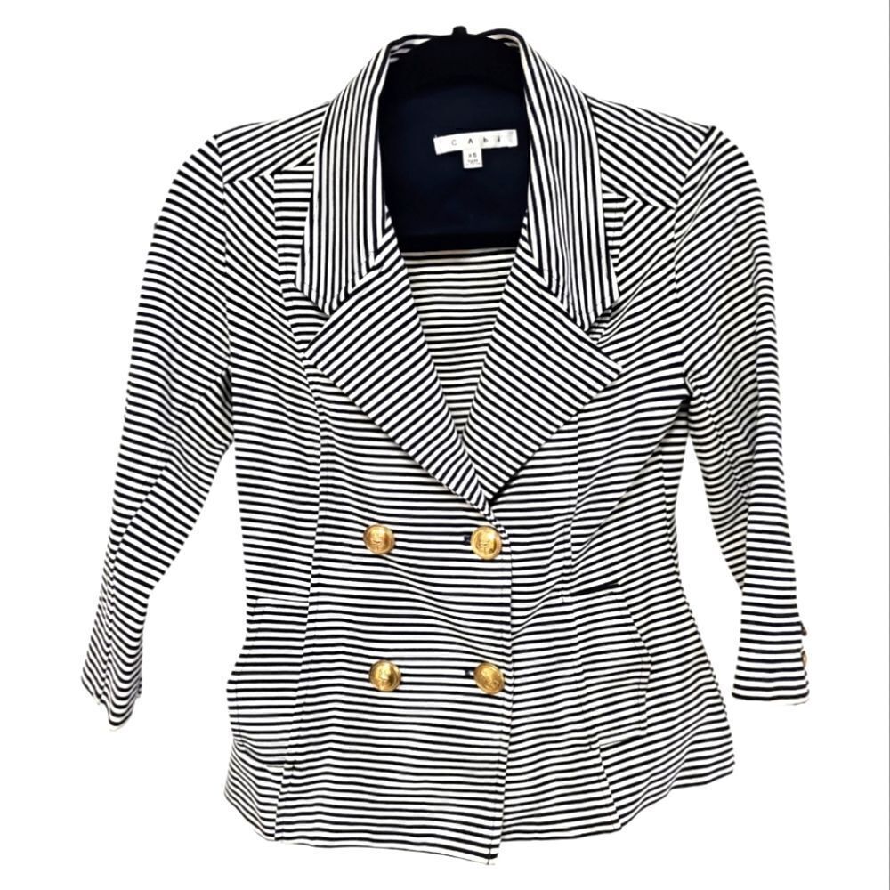 CABI Nautical Navy White Stripe Double Breasted Jacket - Size XS
